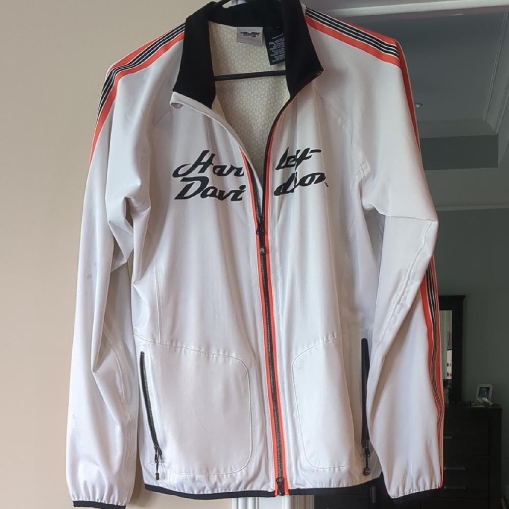 Harley-Davidson White and Orange Zip-Up Jacket